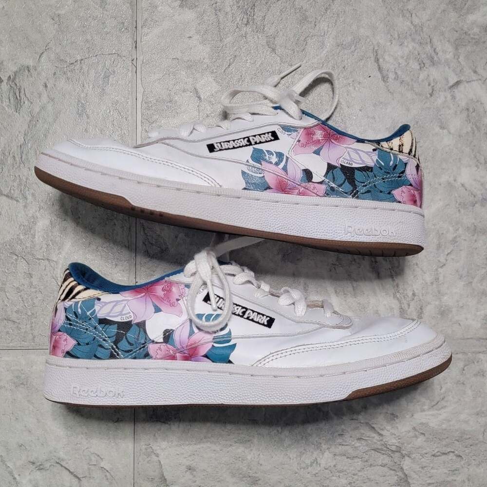 Reebok 2021 Jurassic Park Dennis Nedry Club C White Floral Sneakers Size 7